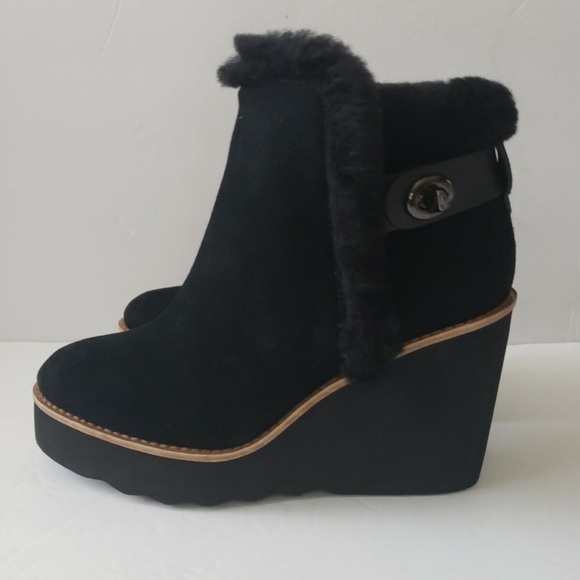 Coach | Kingston Black Shearling Leather Wedge Ankle Boots - 7.5 like new - Picture 2 of 9